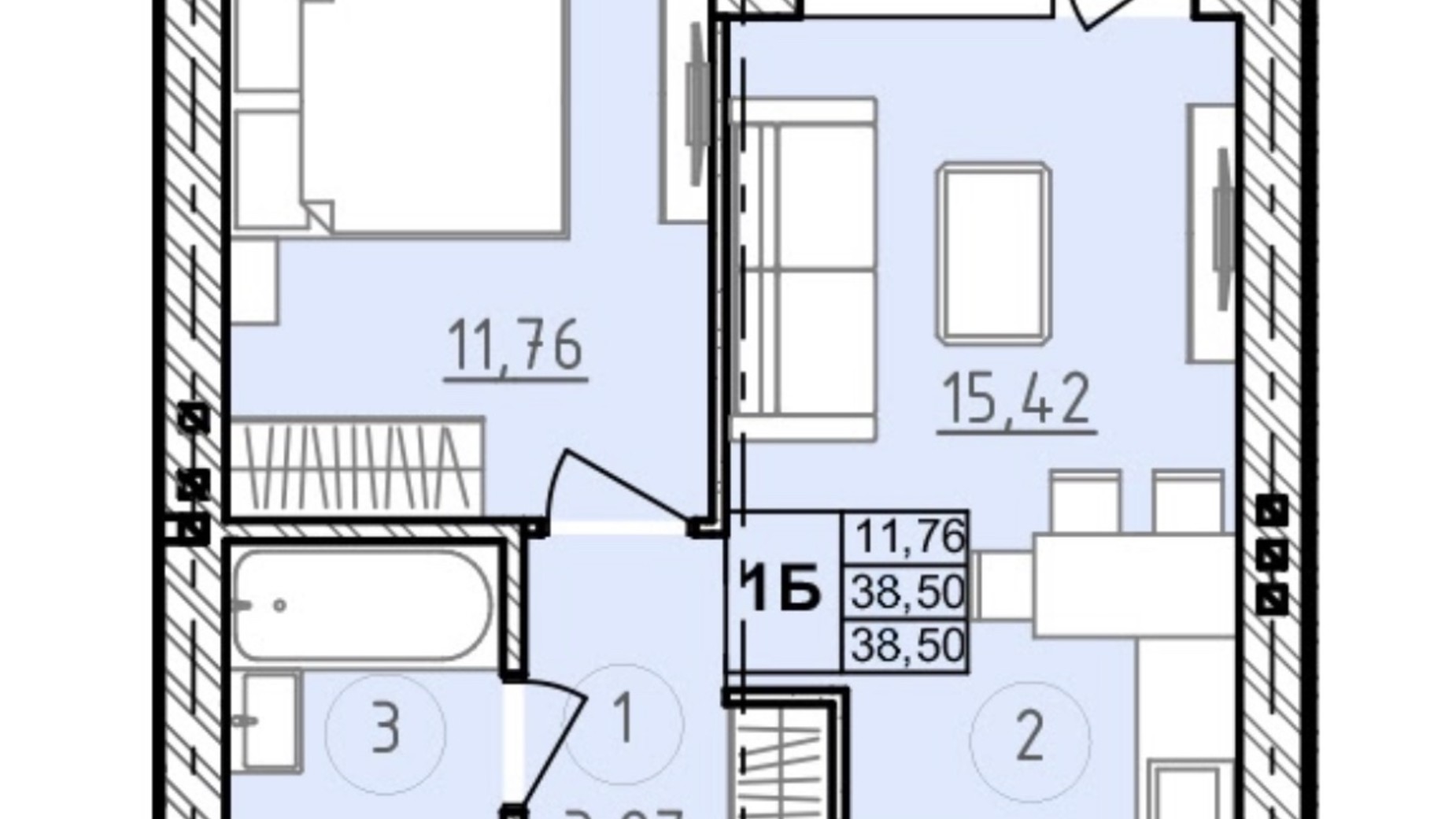 Планировка 1-комнатной квартиры в ЖК Сенсация 38.5 м², фото 556128