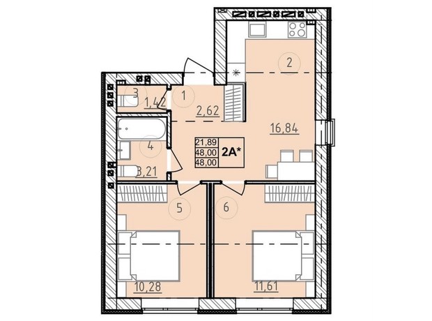 ЖК Сенсация: планировка 2-комнатной квартиры 46 м²