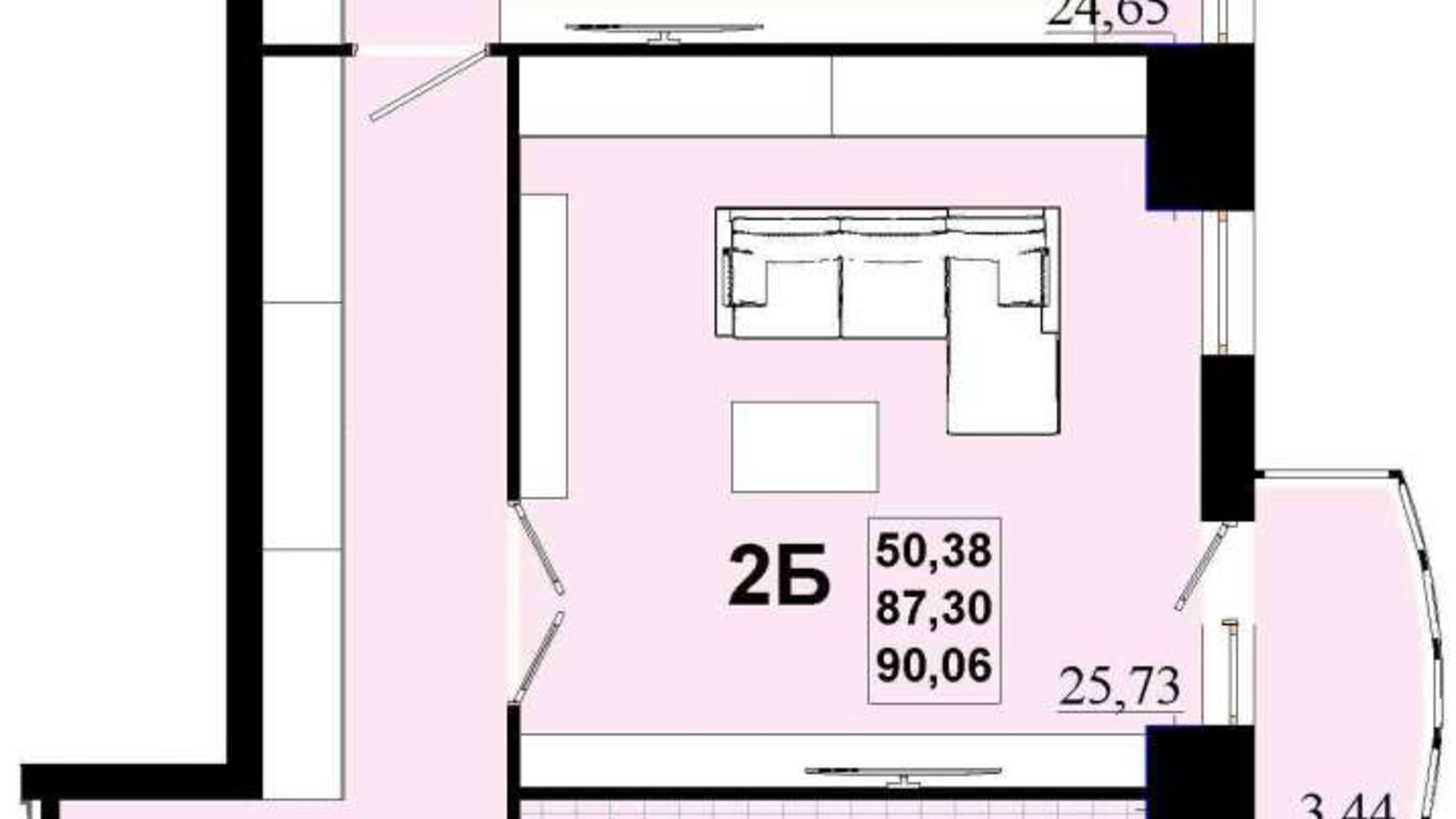 Планировка 2-комнатной квартиры в ЖК Златоуст 90.06 м², фото 55617