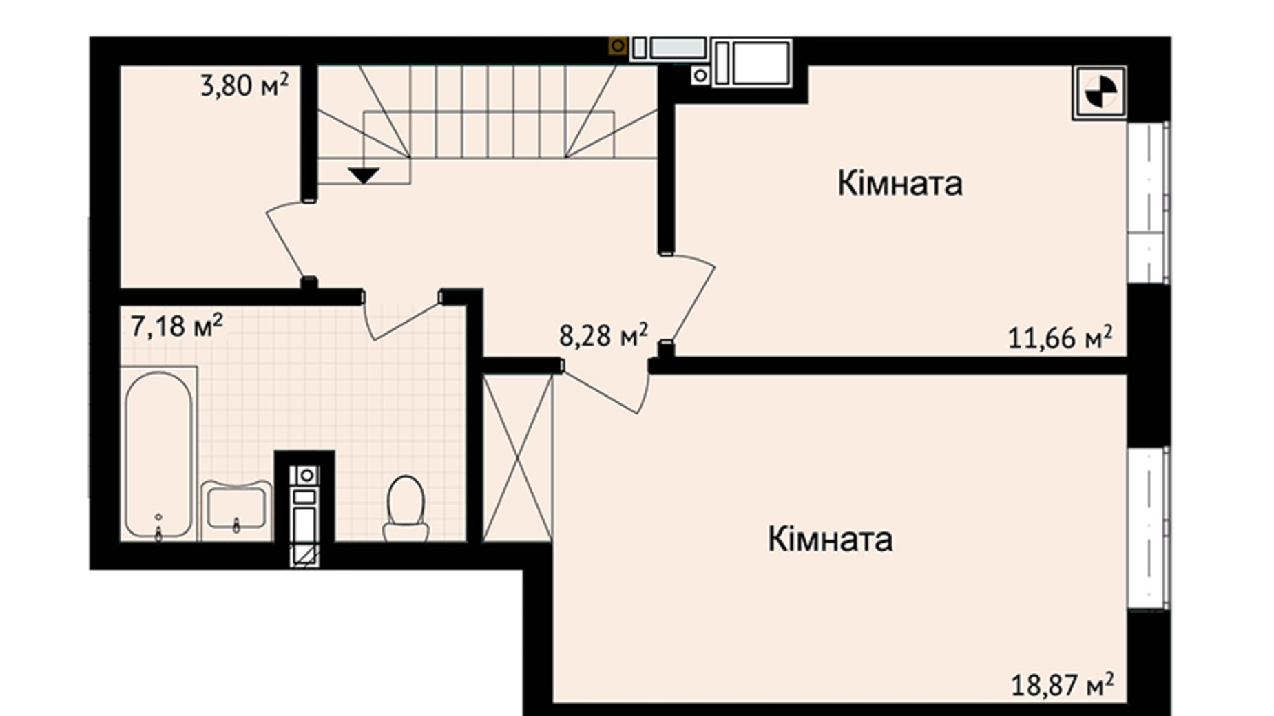 Планировка много­уровневой квартиры в ЖК Зелені Пагорби 94.38 м², фото 556182