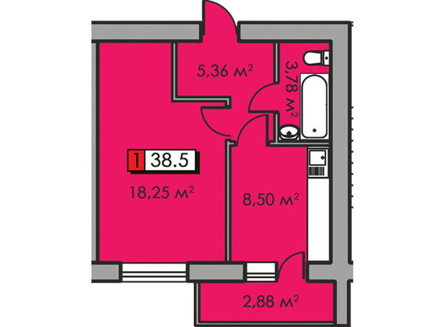 ЖК Парковый квартал: планировка 1-комнатной квартиры 38.5 м²