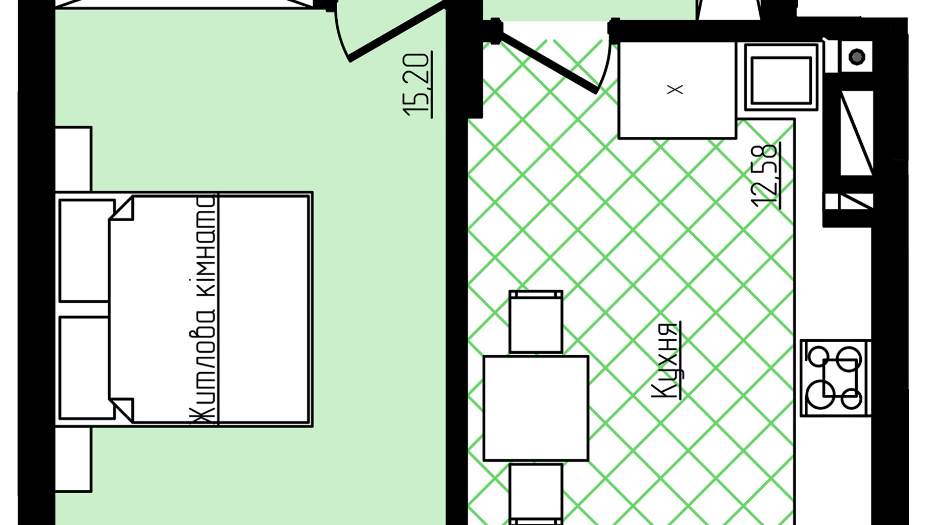 Планировка 1-комнатной квартиры в ЖК Янтарный 43.41 м², фото 556214