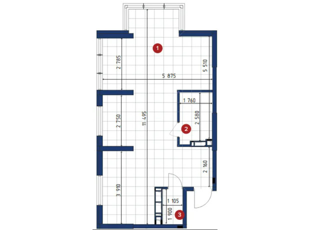 ЖК 4U: планування 2-кімнатної квартири 56.19 м²