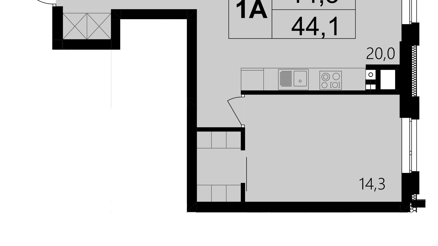 Планировка 1-комнатной квартиры в ЖК Central Park Vinnytsia 43.9 м², фото 556669