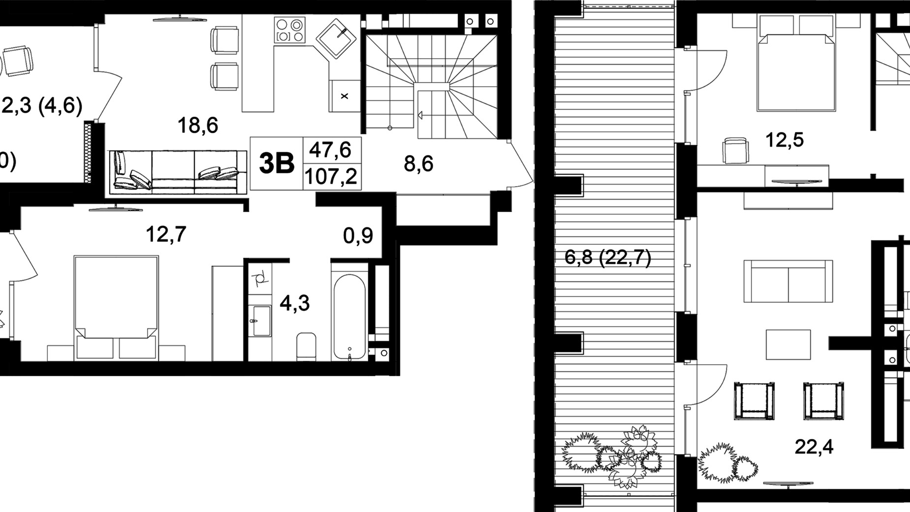 Планировка много­уровневой квартиры в ЖК Central Park Vinnytsia 107.2 м², фото 556929