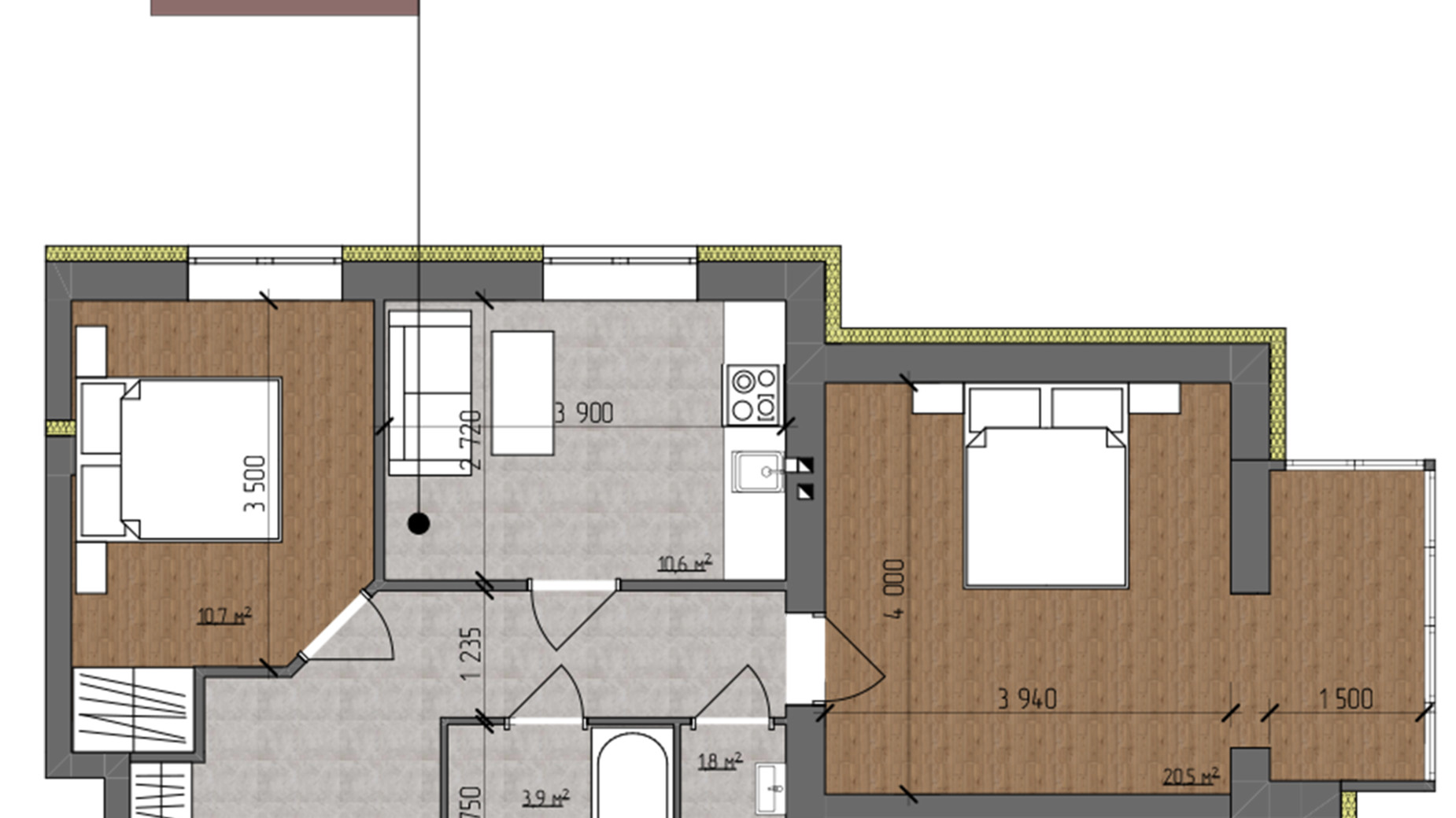 Планування 2-кімнатної квартири в ЖК Nova Koreя 58.3 м², фото 557027