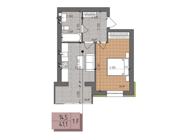 ЖК Nova Koreя: планування 1-кімнатної квартири 41 м²