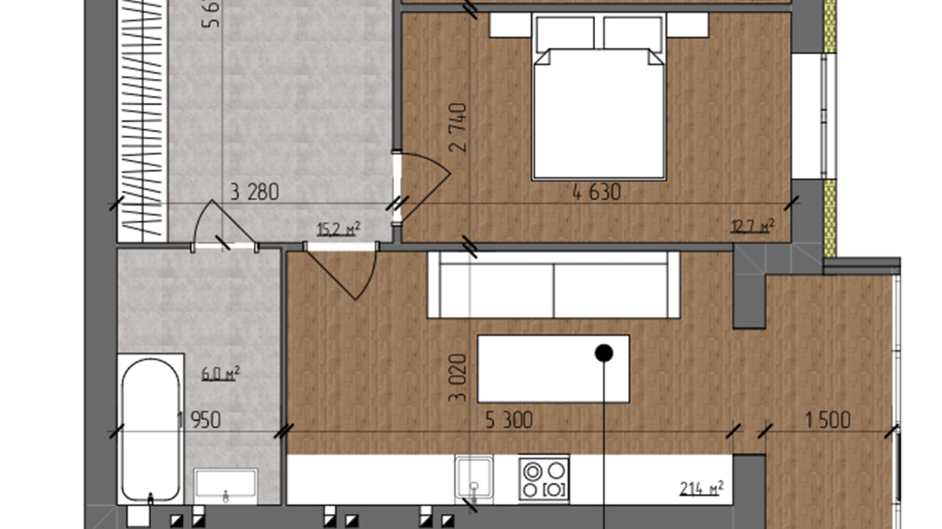 Планування 2-кімнатної квартири в ЖК Nova Koreя 76.6 м², фото 557031