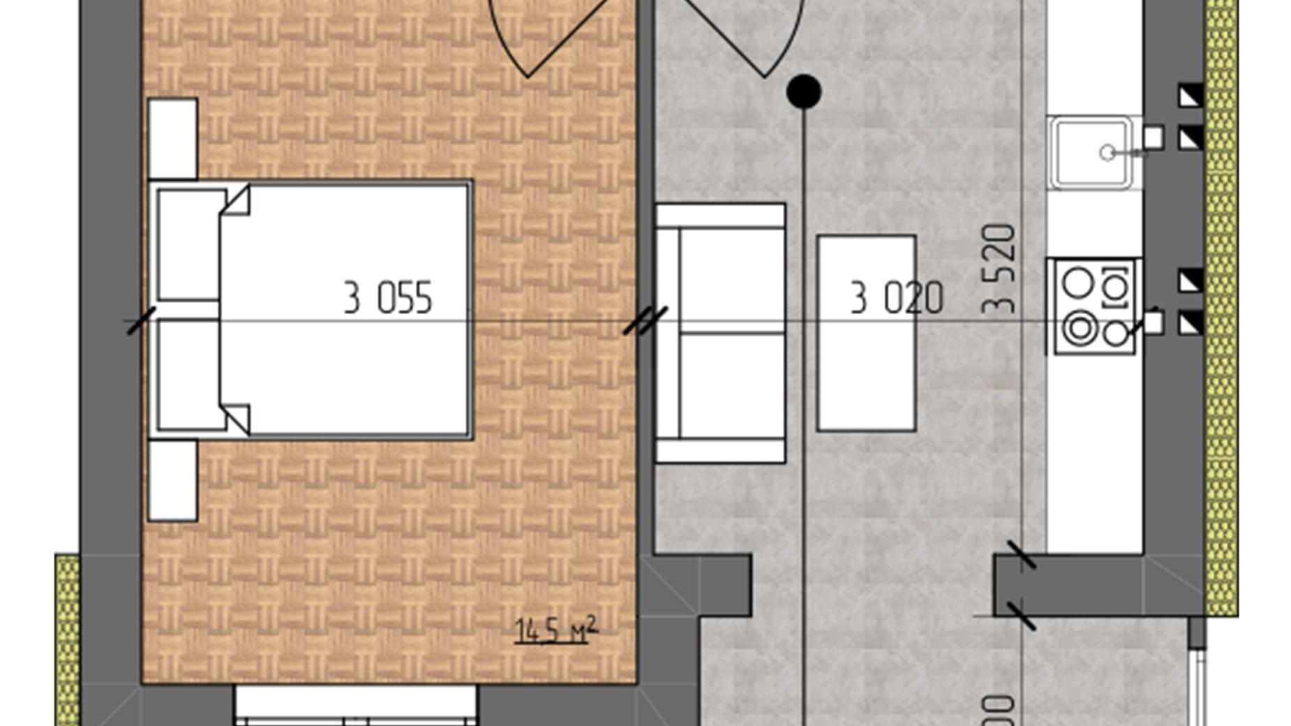 Планування 1-кімнатної квартири в ЖК Nova Koreя 40.8 м², фото 557033