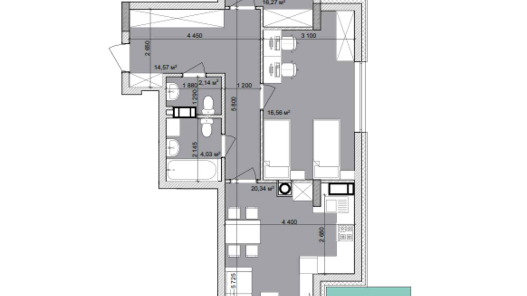 Планировка 2-комнатной квартиры в ЖК Basa City 73.91 м², фото 557556