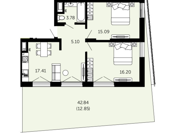 ЖК Viking Hills: планування 2-кімнатної квартири 70.43 м²