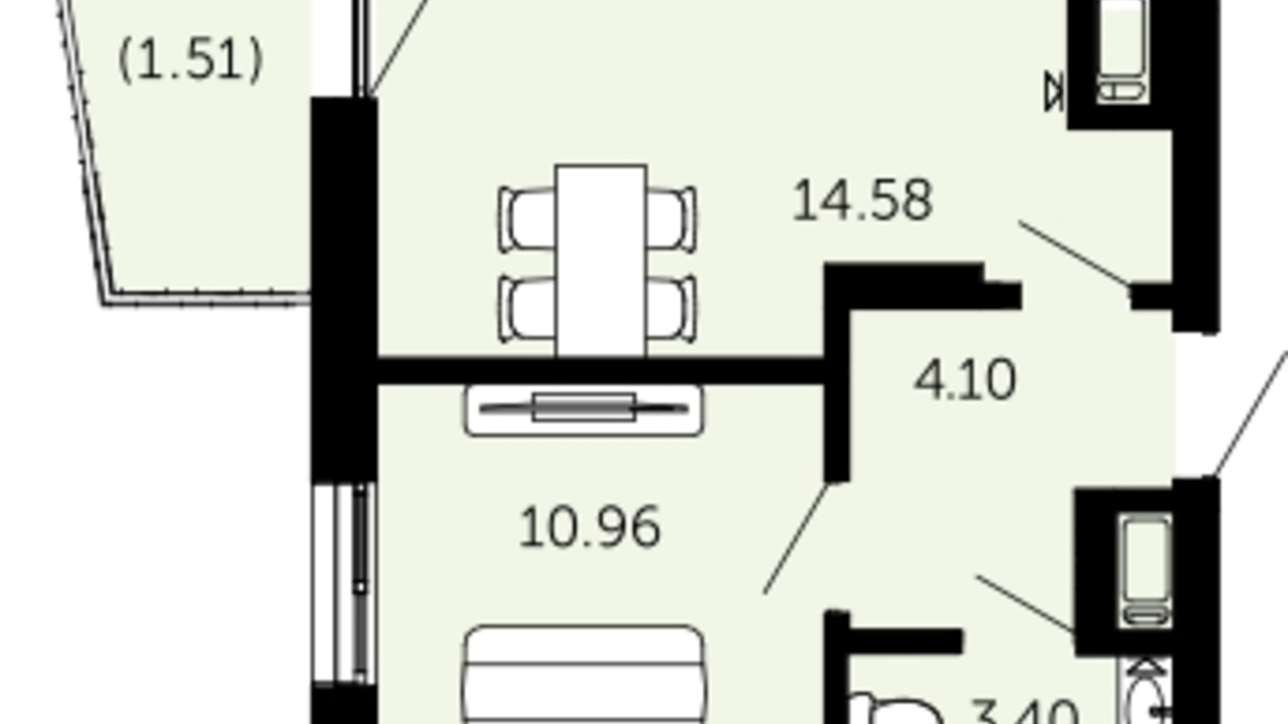 Планировка 1-комнатной квартиры в ЖК Viking Hills 34.55 м², фото 557692