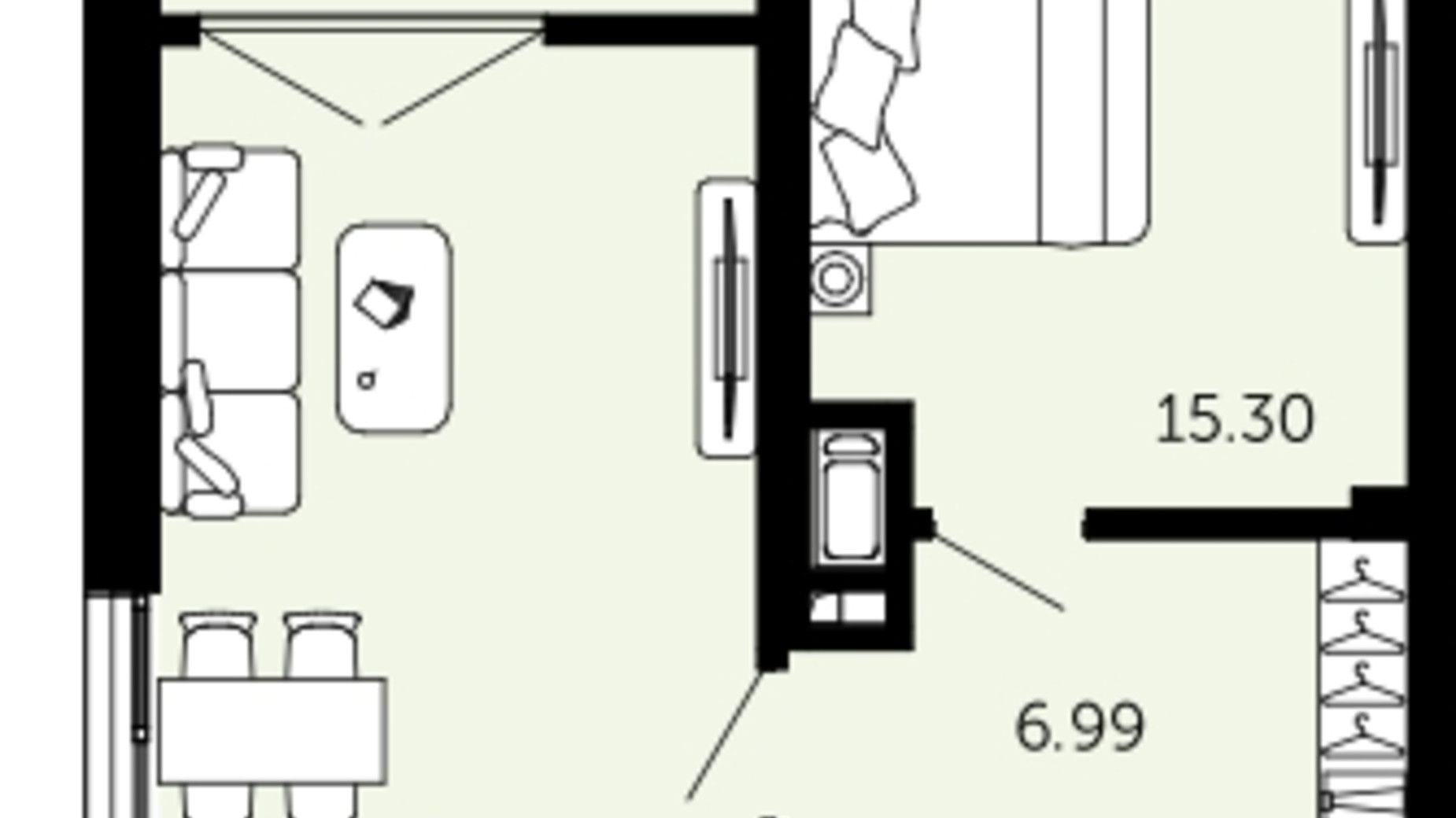 Планировка 1-комнатной квартиры в ЖК Viking Hills 52.72 м², фото 557693