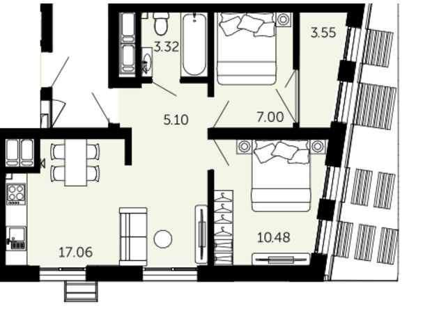 ЖК Viking Hills: планування 2-кімнатної квартири 46.51 м²