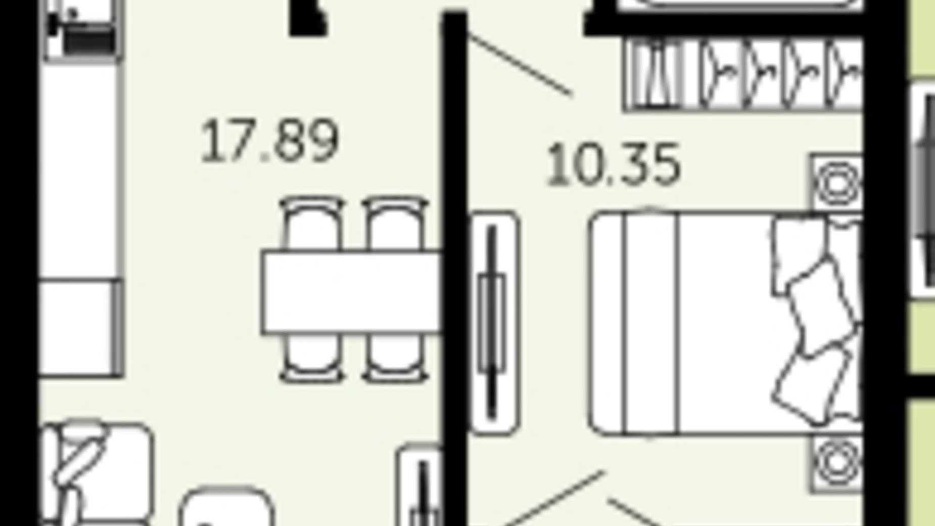 Планировка 1-комнатной квартиры в ЖК Viking Hills 39.8 м², фото 557712