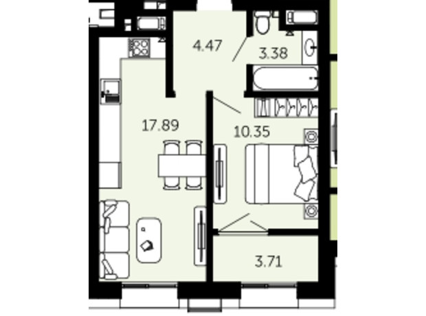 ЖК Viking Hills: планировка 1-комнатной квартиры 39.8 м²