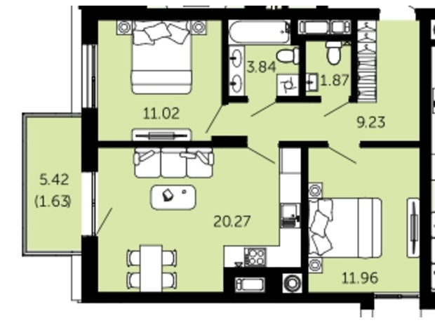 ЖК Viking Hills: планування 2-кімнатної квартири 59.85 м²