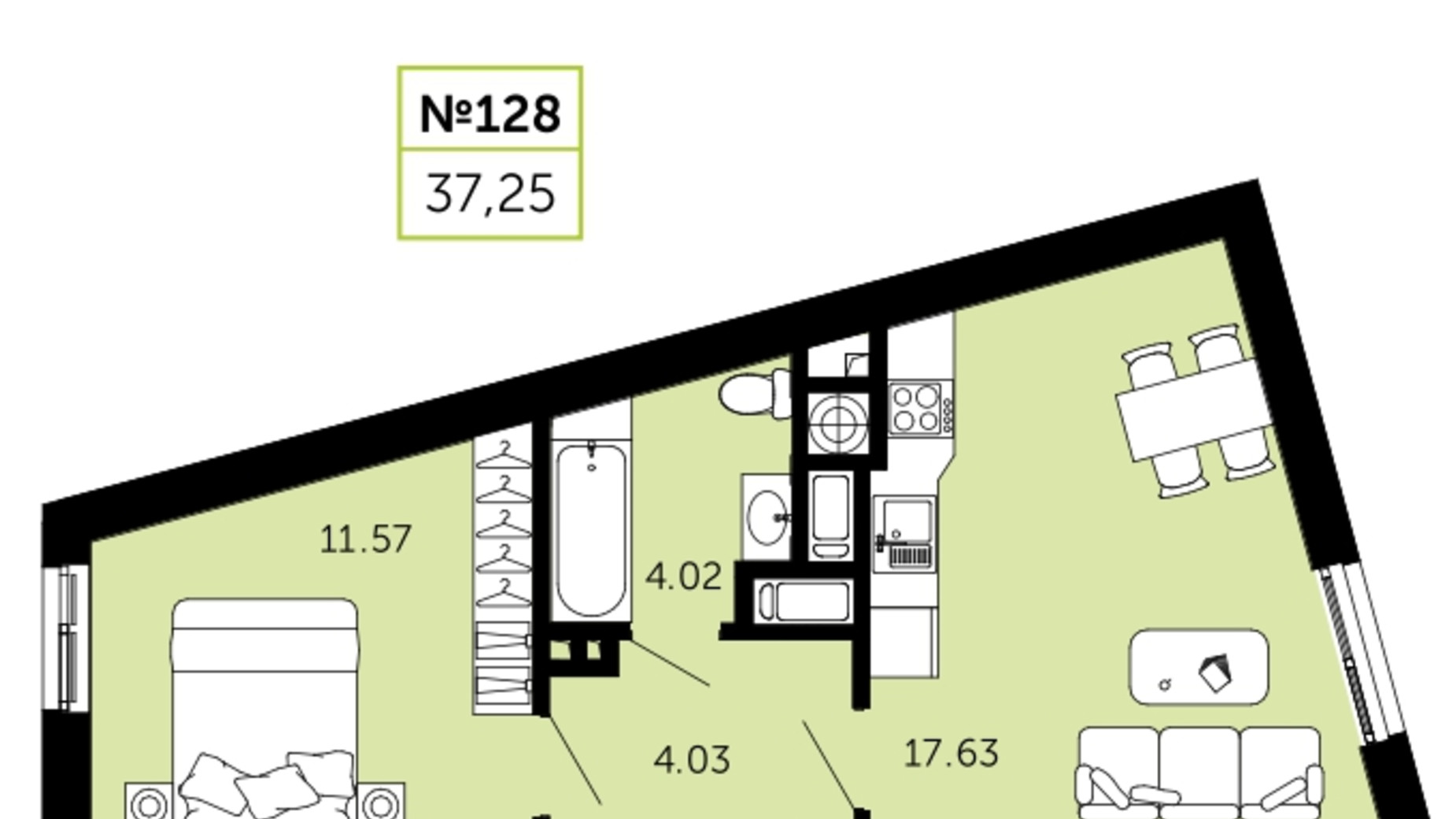 Планировка 1-комнатной квартиры в ЖК Viking Hills 37.25 м², фото 557719