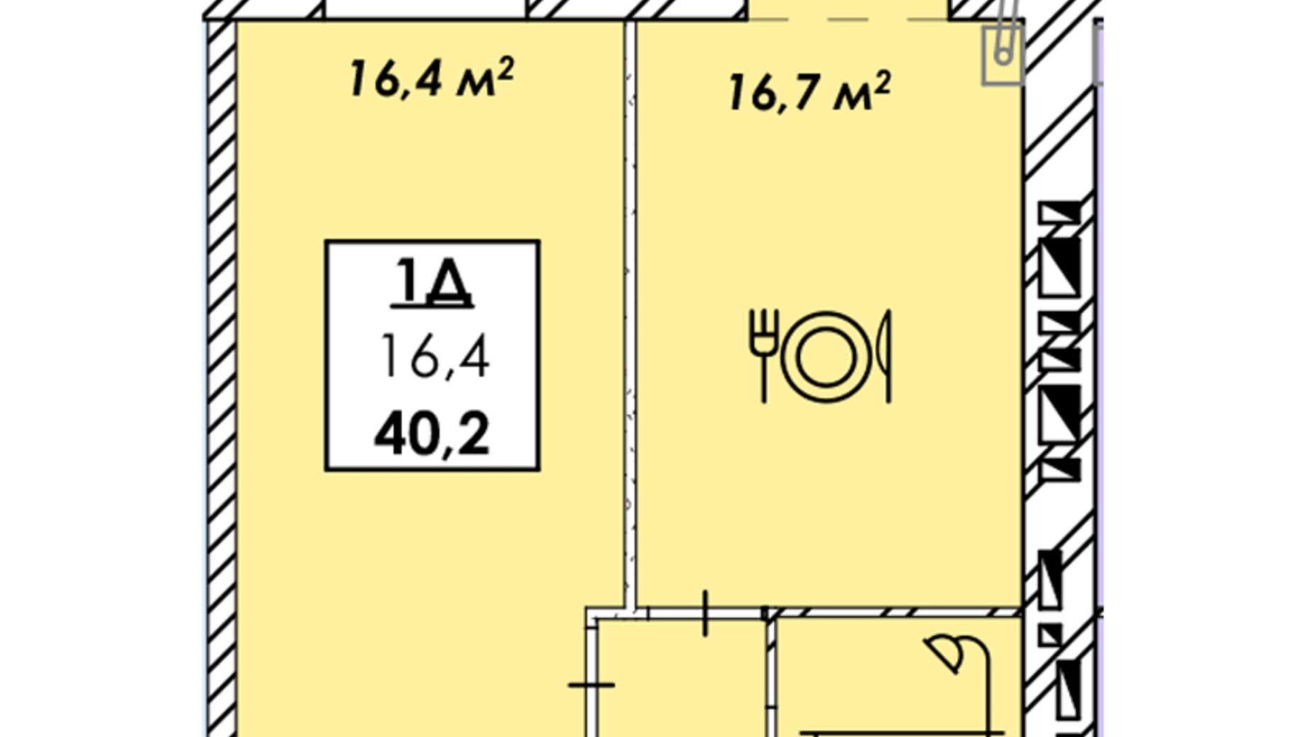 Планування 1-кімнатної квартири в ЖК Рідний Дім 40.2 м², фото 557944