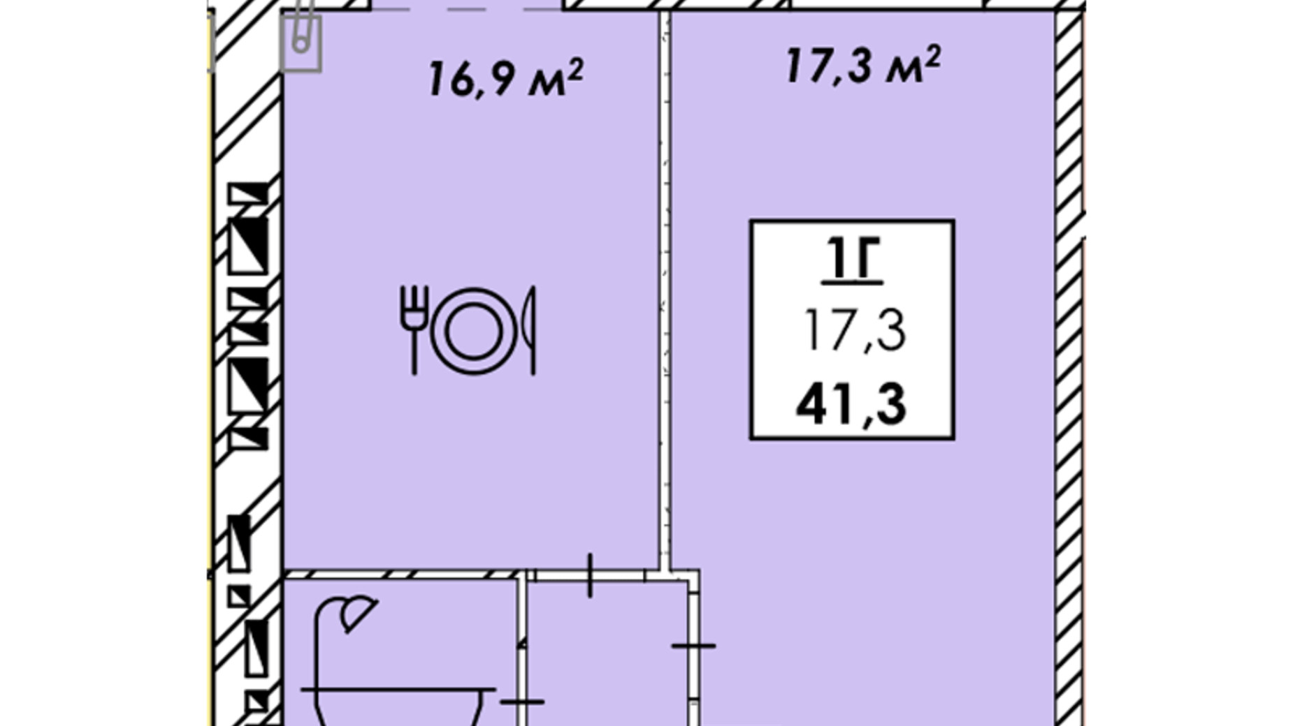 Планування 1-кімнатної квартири в ЖК Рідний Дім 41.3 м², фото 557946