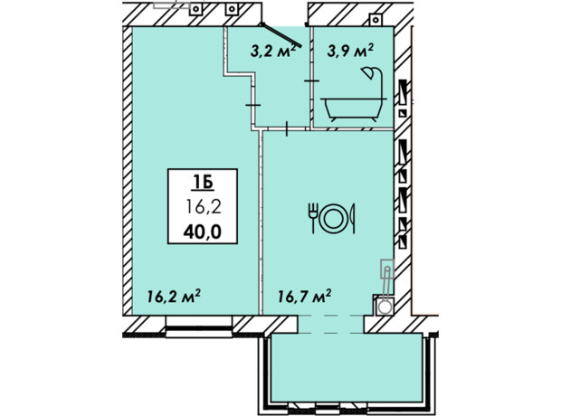 ЖК Рідний Дім: планування 1-кімнатної квартири 40 м²