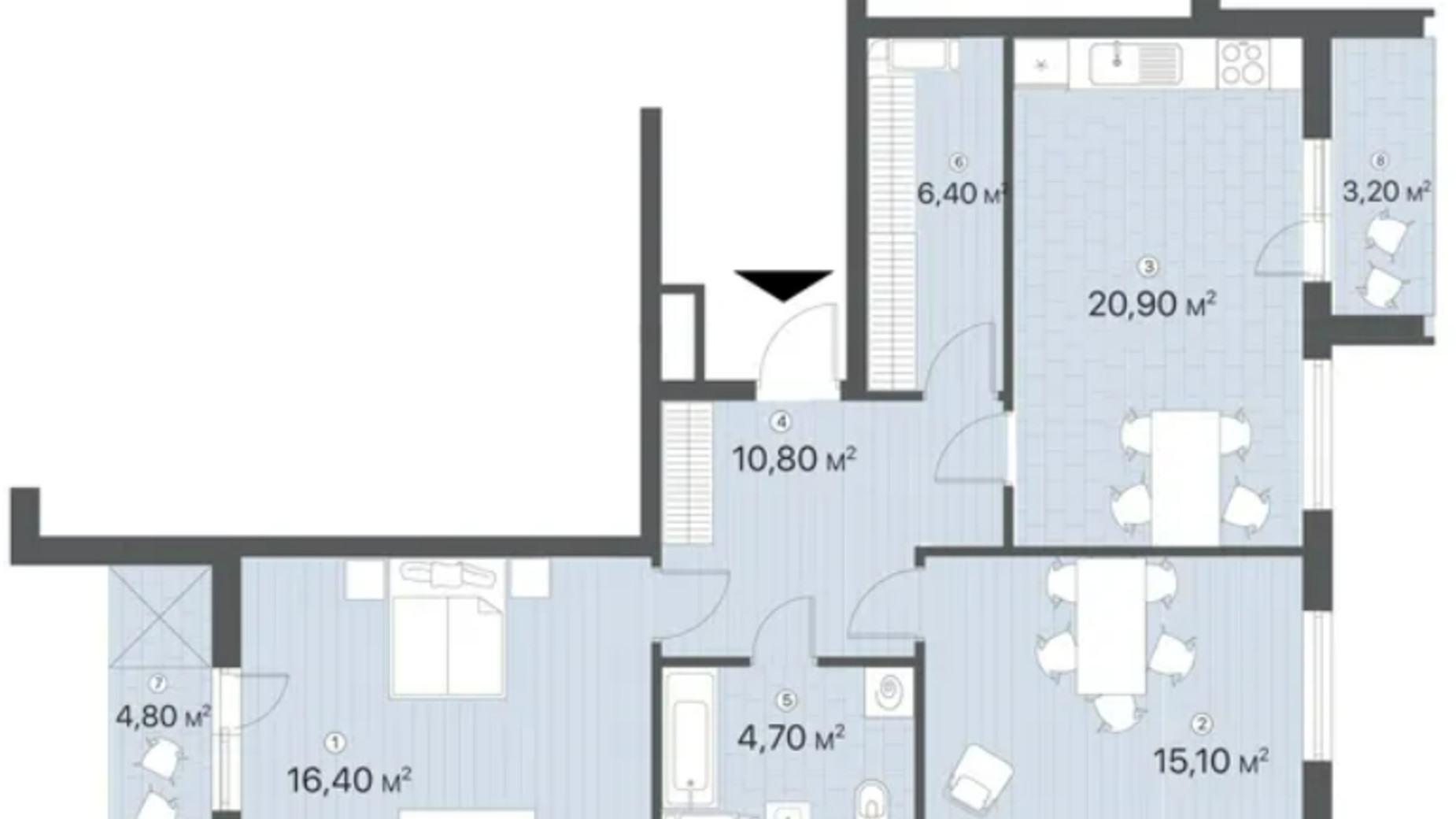 Планировка 2-комнатной квартиры в ЖК Лебединый 82.3 м², фото 558143