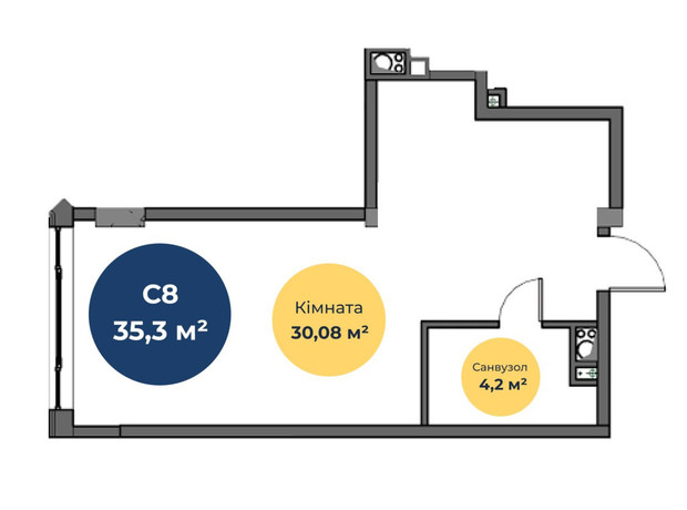 ЖК Новая Европа: планировка 1-комнатной квартиры 35.3 м²