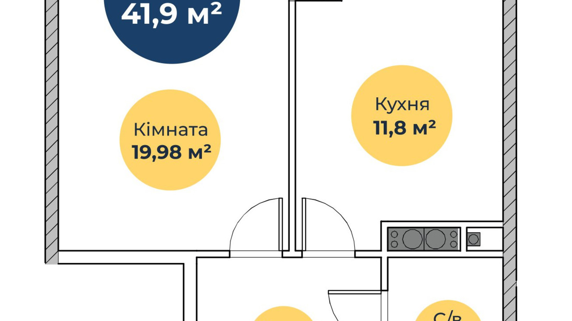 Планування 1-кімнатної квартири в ЖК Нова Європа 42.6 м², фото 558173