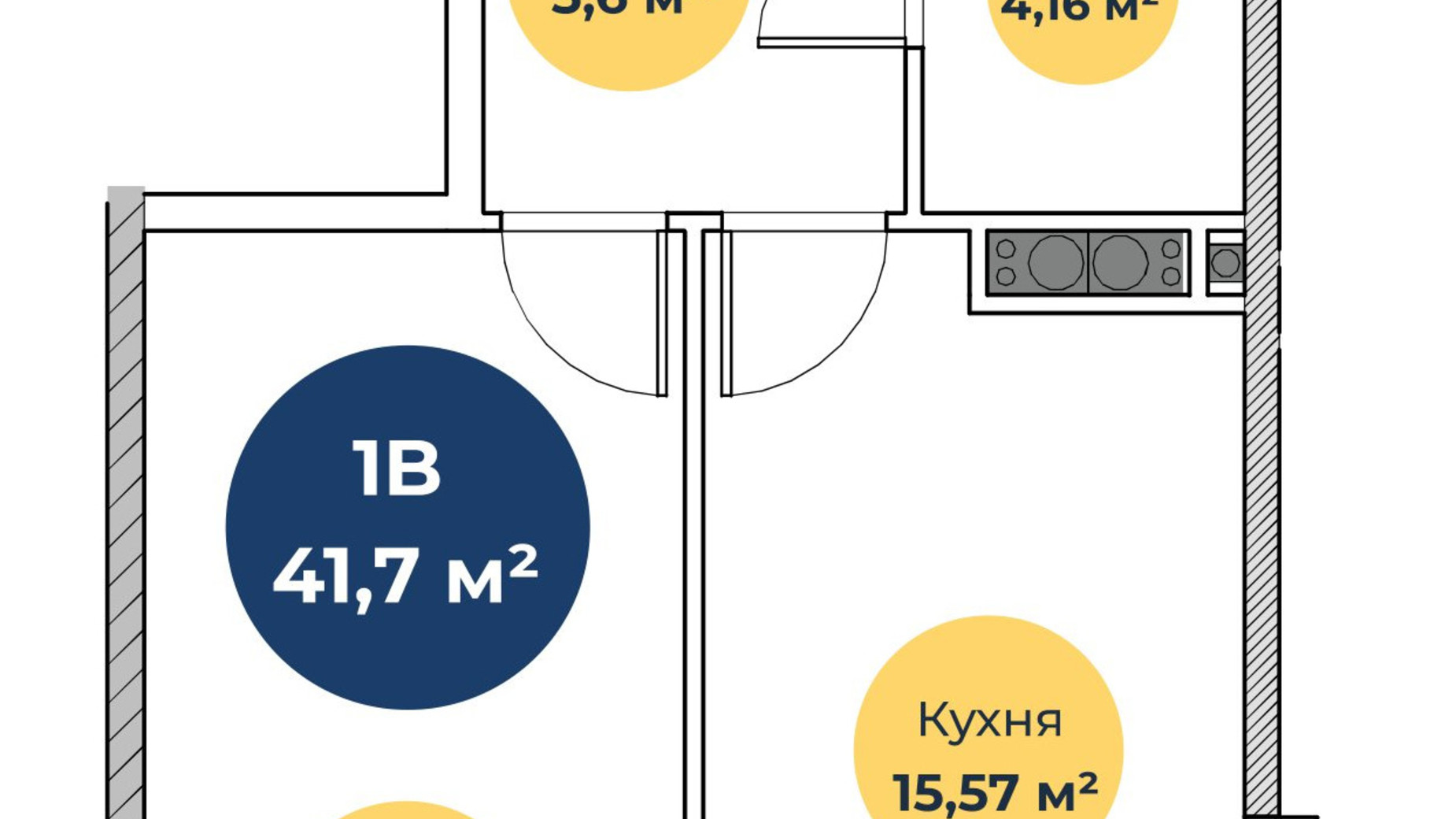 Планування 1-кімнатної квартири в ЖК Нова Європа 42.1 м², фото 558176