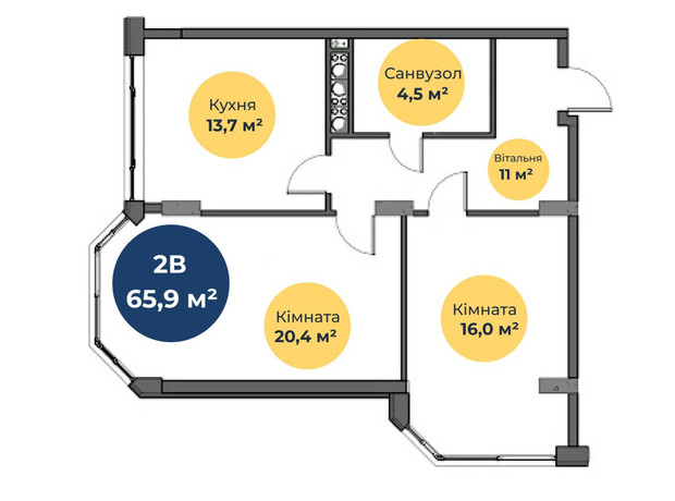 ЖК Новая Европа: планировка 2-комнатной квартиры 65.3 м²