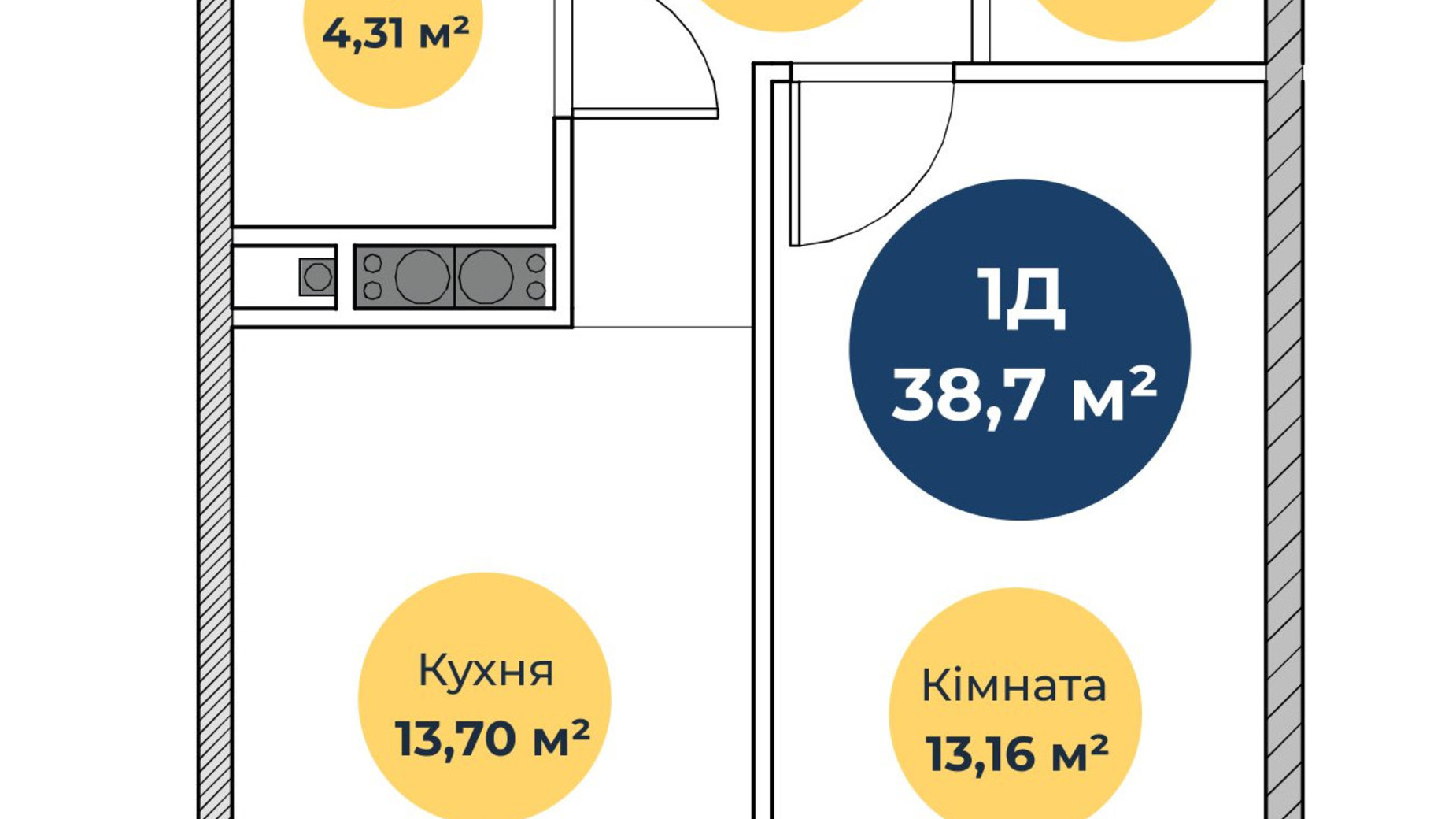 Планування 1-кімнатної квартири в ЖК Нова Європа 39.2 м², фото 558183