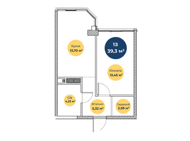 ЖК Новая Европа: планировка 1-комнатной квартиры 39.8 м²