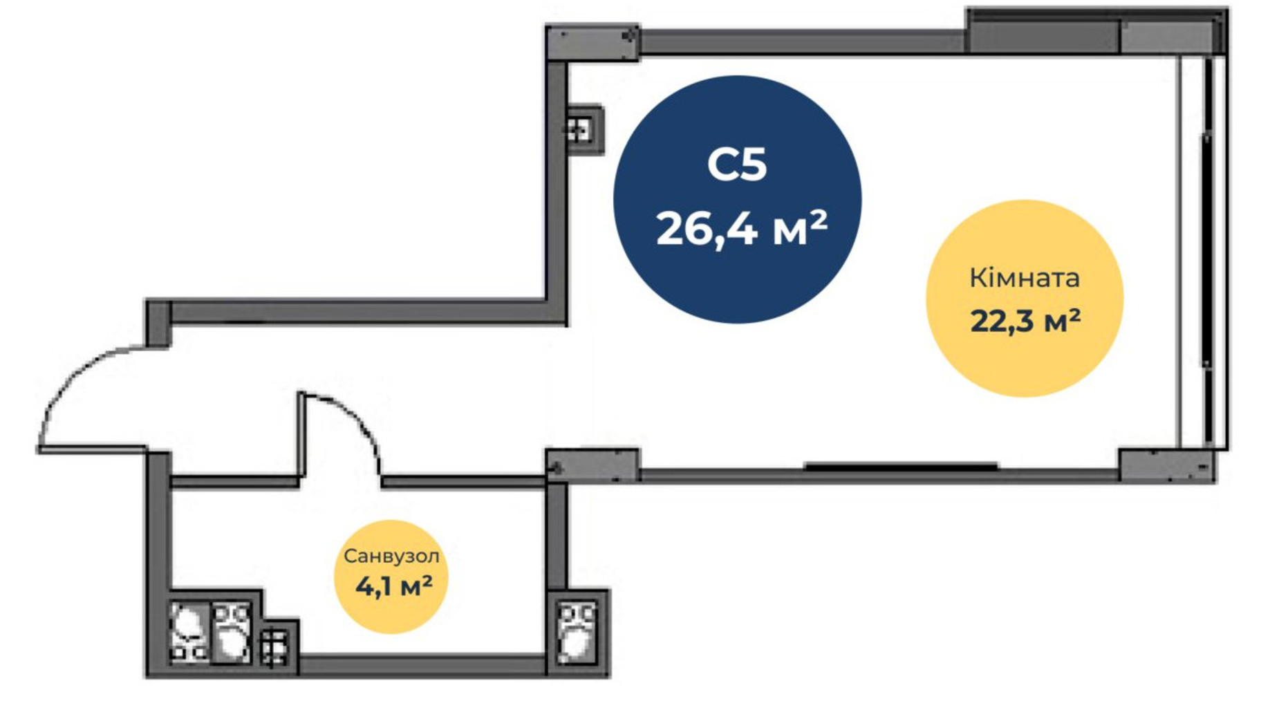 Планировка смарт квартиры в ЖК Новая Европа 26.7 м², фото 558189