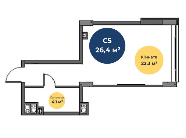 ЖК Новая Европа: планировка 1-комнатной квартиры 26.7 м²