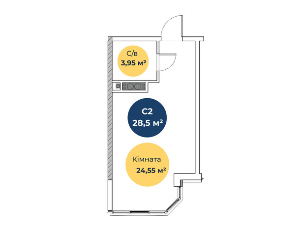 ЖК Новая Европа: планировка 1-комнатной квартиры 29.1 м²