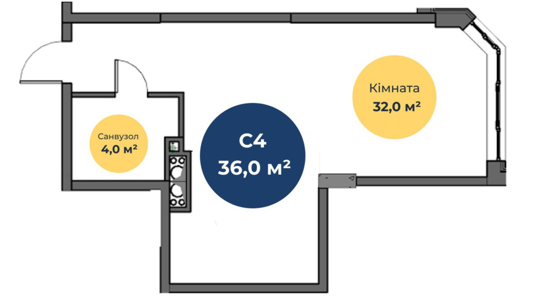 Планування смарт квартири в ЖК Нова Європа 36.3 м², фото 558191