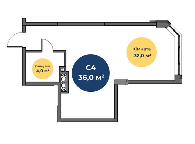 ЖК Новая Европа: планировка 1-комнатной квартиры 36.3 м²