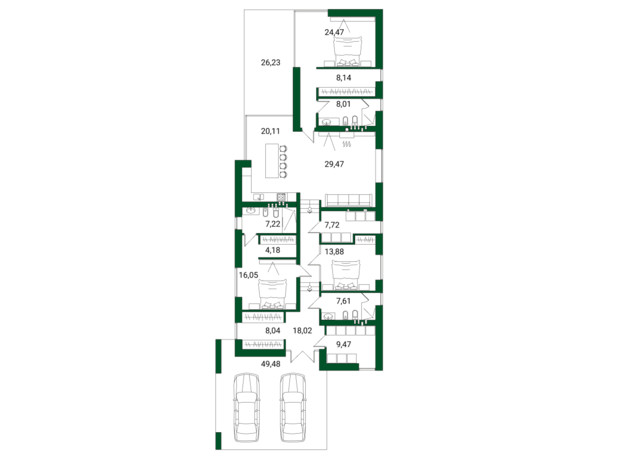 КГ Белгравия: планировка 3-комнатной квартиры 183 м²