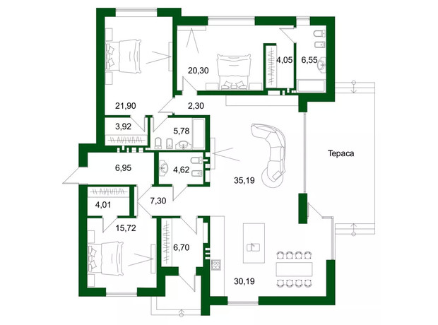 КГ Белгравия: планировка 3-комнатной квартиры 203 м²