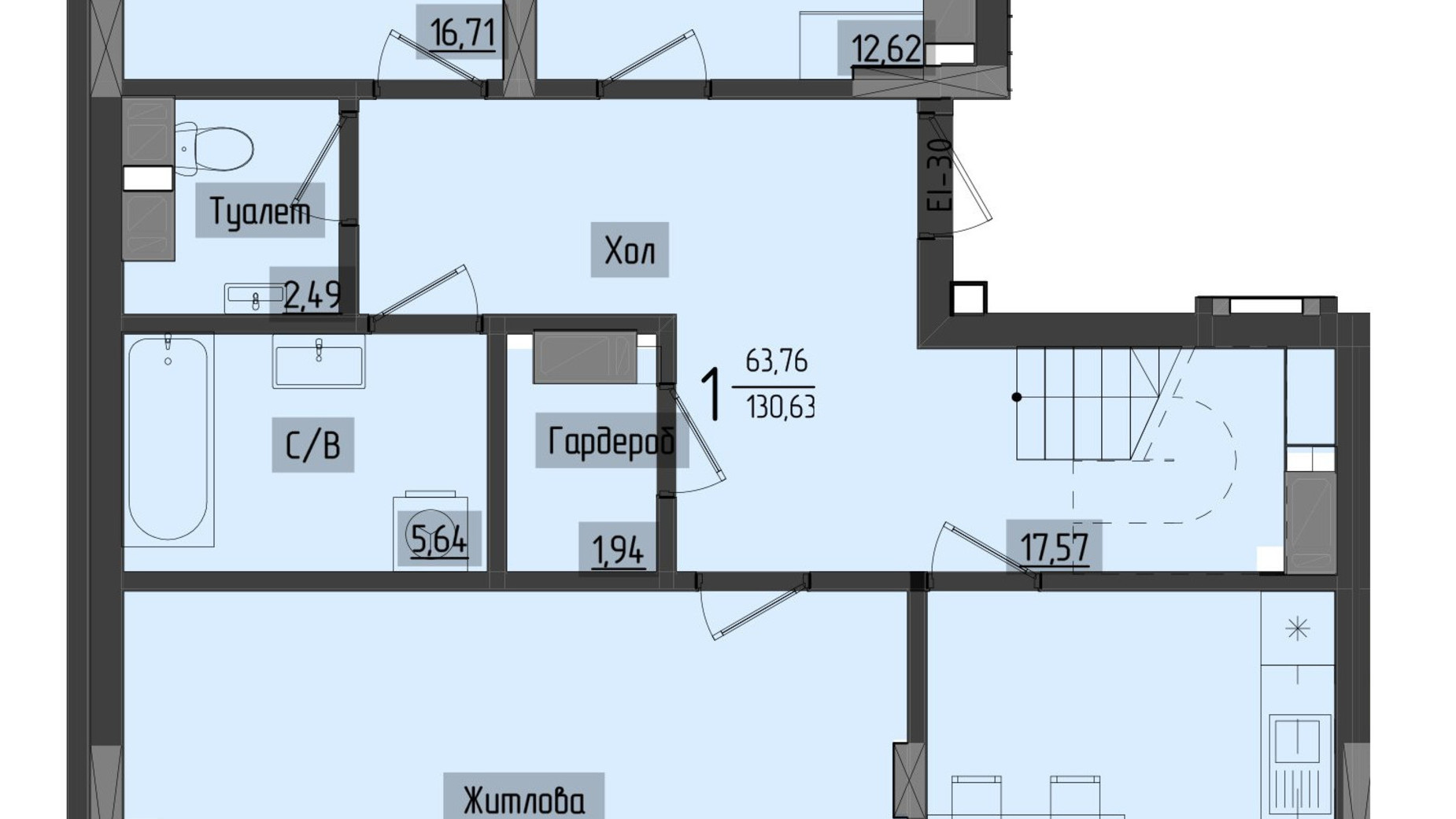 Планировка много­уровневой квартиры в ЖК Аметист 118.31 м², фото 558494