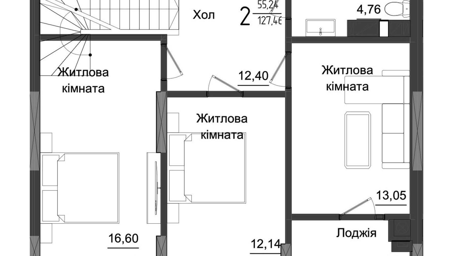 Планировка много­уровневой квартиры в ЖК Аметист 128.66 м², фото 558536