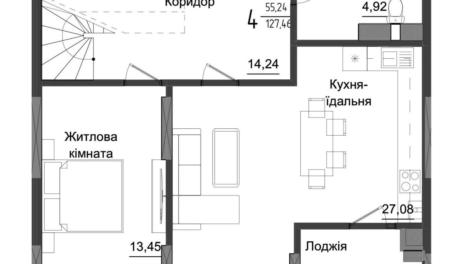Планировка много­уровневой квартиры в ЖК Аметист 128.66 м², фото 558538