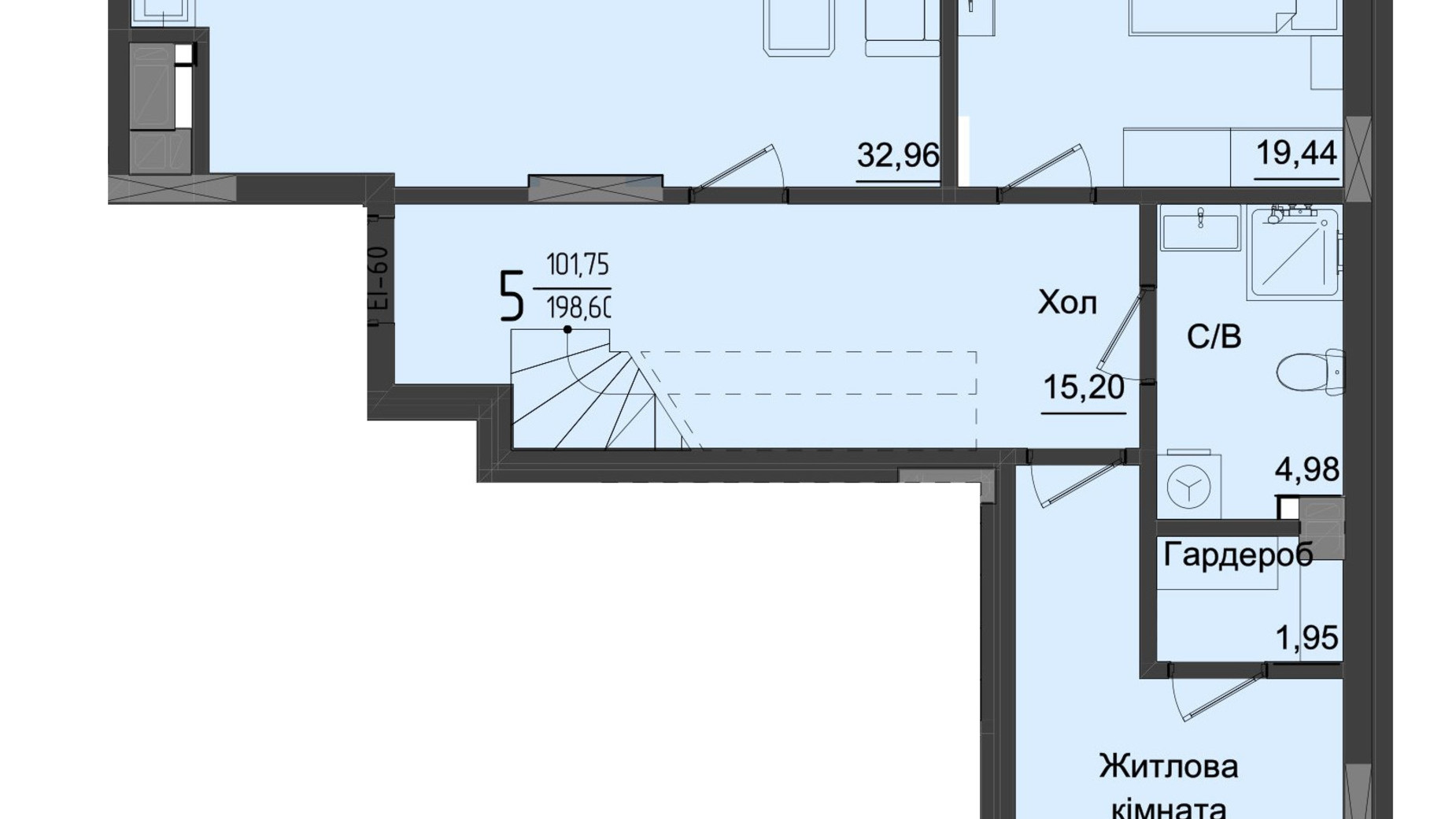 Планировка много­уровневой квартиры в ЖК Аметист 200.58 м², фото 558542