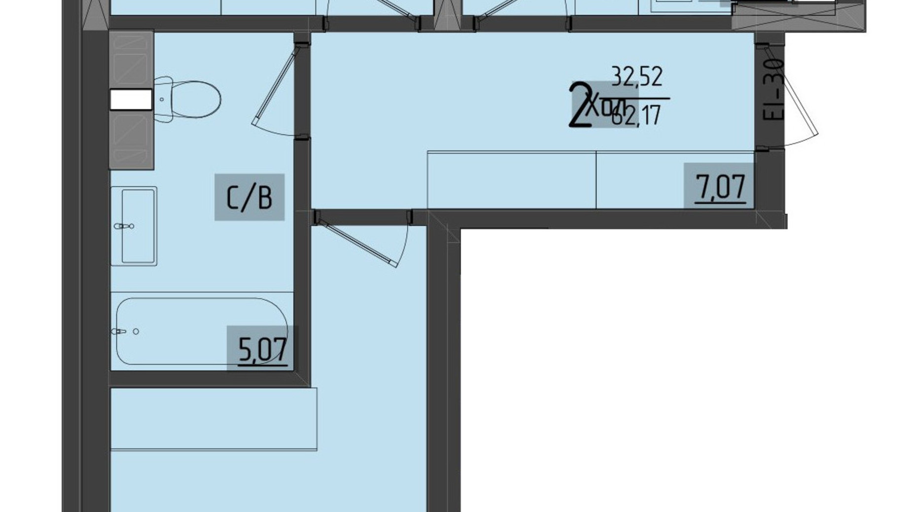 Планировка 2-комнатной квартиры в ЖК Аметист 62 м², фото 558552