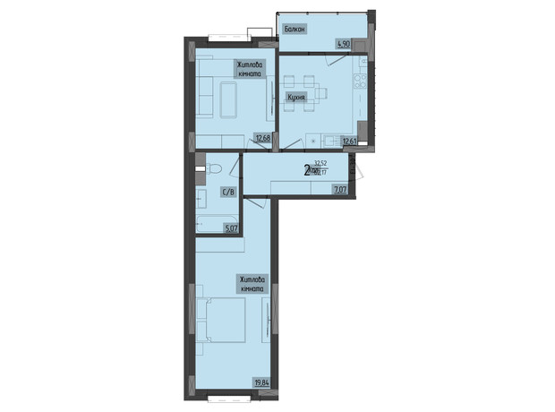 ЖК Аметист: планування 2-кімнатної квартири 62 м²