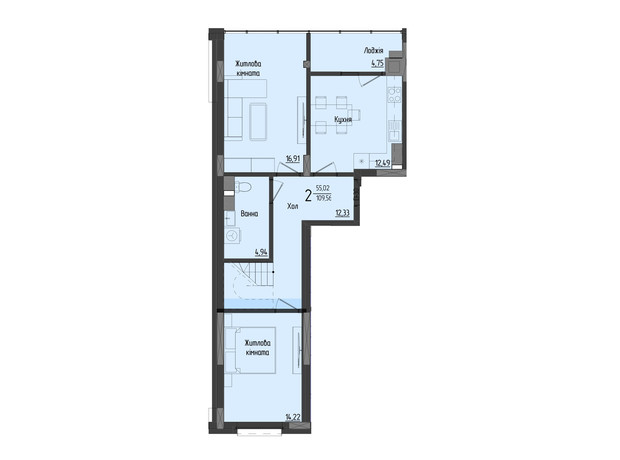 ЖК Аметист: планування 4-кімнатної квартири 108.45 м²