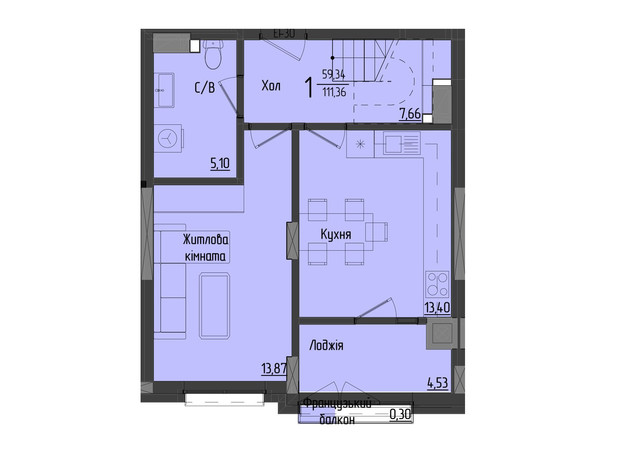 ЖК Аметист: планування 4-кімнатної квартири 114.26 м²