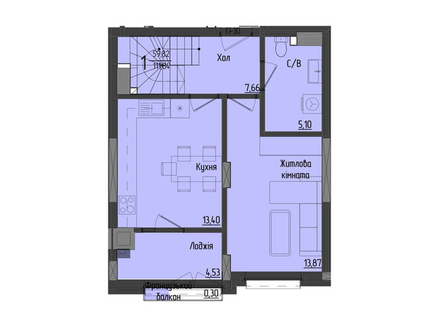 ЖК Аметист: планування 4-кімнатної квартири 114.54 м²