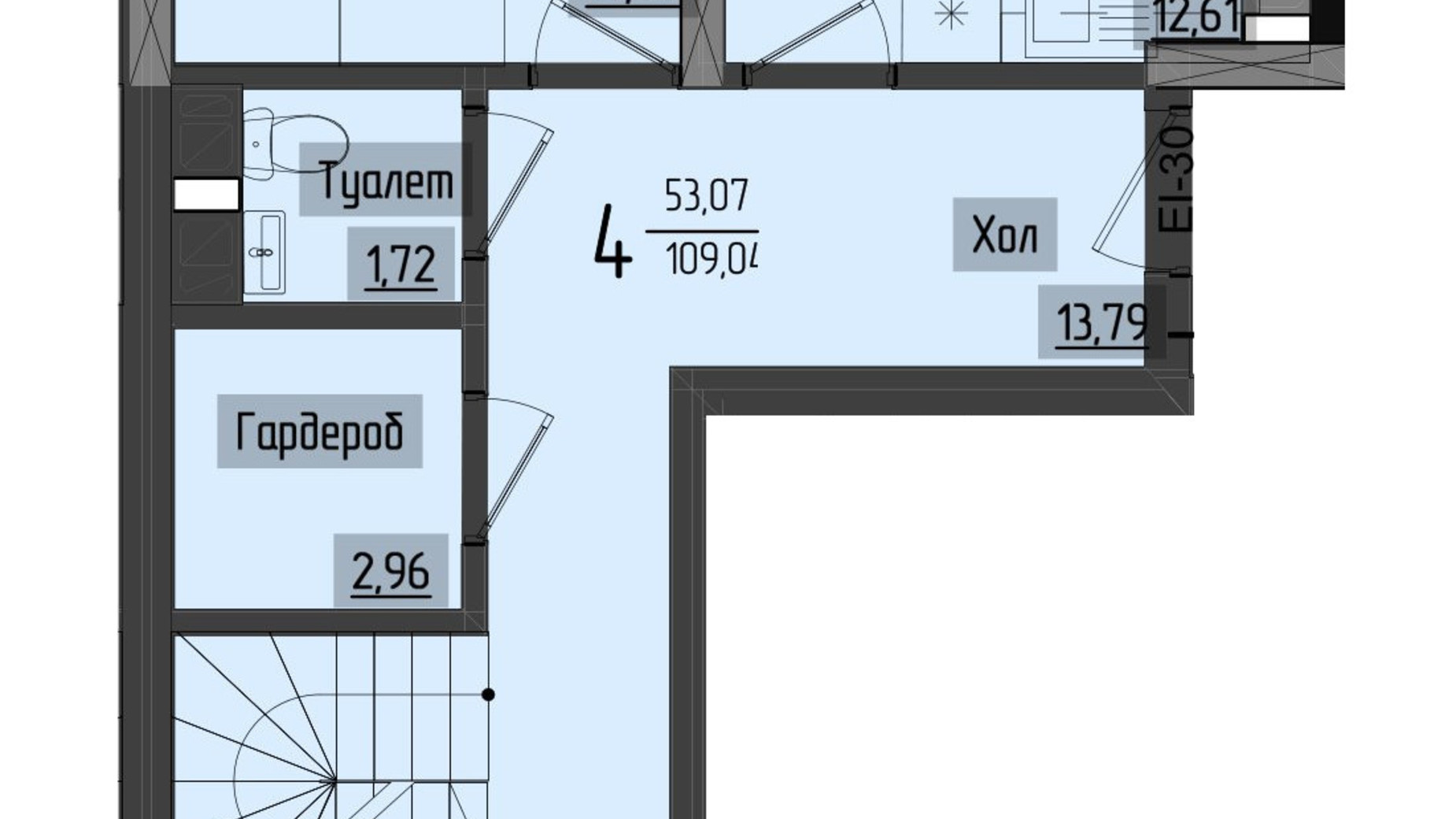 Планировка много­уровневой квартиры в ЖК Аметист 109.72 м², фото 558579