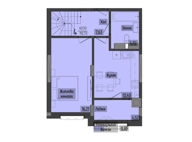 ЖК Аметист: планування 4-кімнатної квартири 112.01 м²